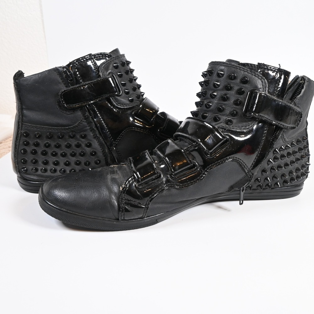 Studded Aldo High Top Sneakers Mens 10 Black Studded Straps Zipper